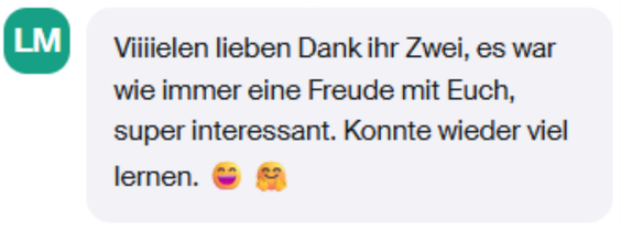 Teilnehmerin-Feedback: „Viiiielen lieben Dank ihr Zwei, es war wie immer eine Freude mit Euch, super interessant. Konnte wieder viel lernen.“